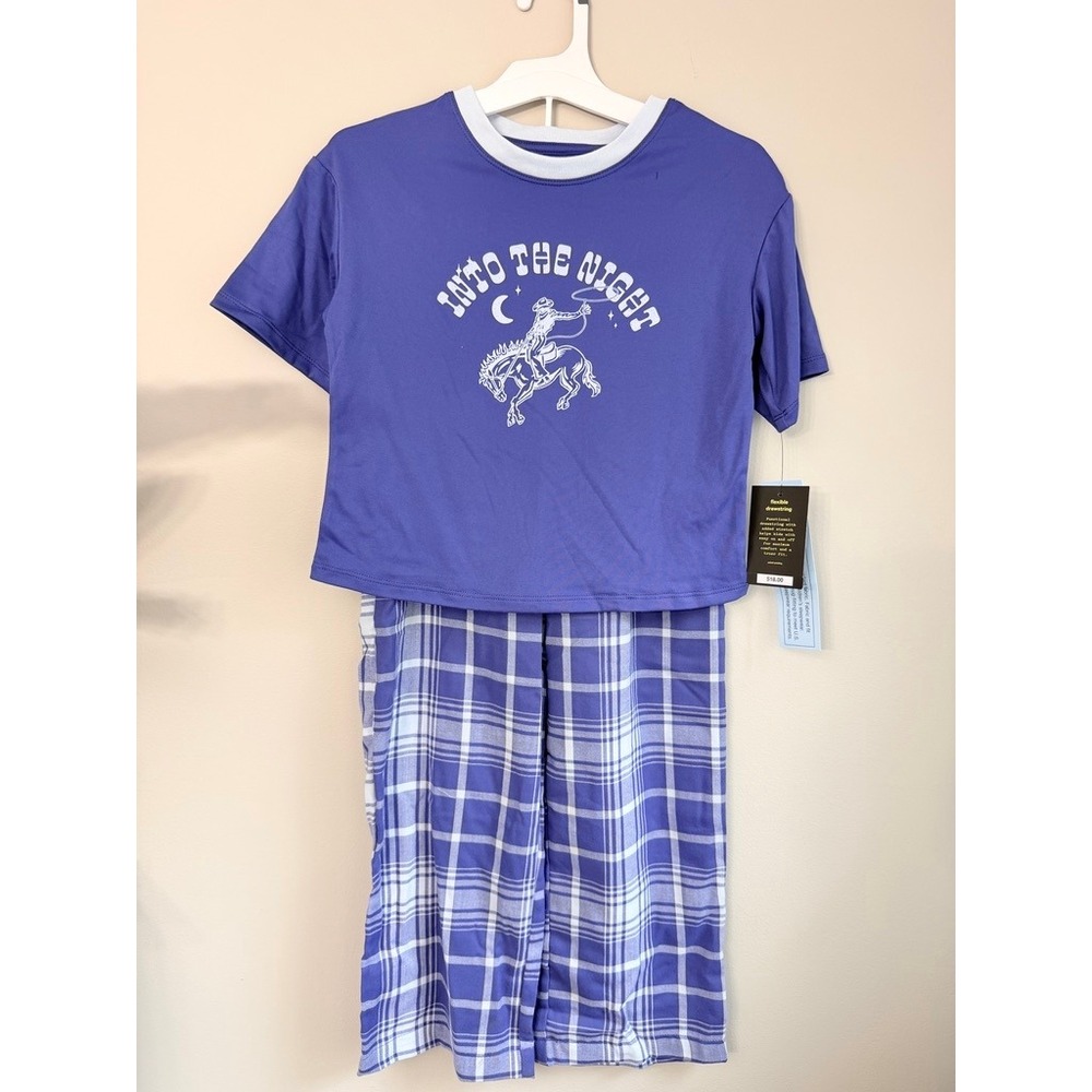 Art Class Pajama Set Boys M(8) Purple Cowboy Plaid Into The Night NWT